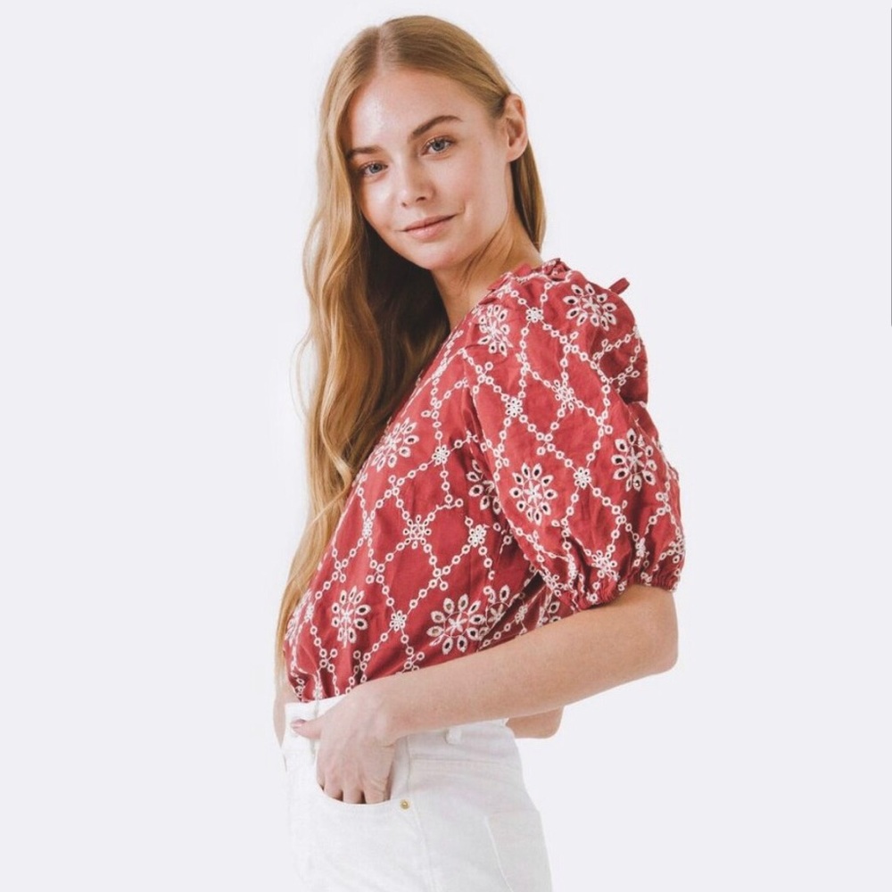 Free The Roses eyelet bubble-sleeve blouse